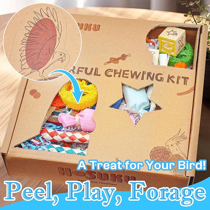 Colorful Bird Foraging &amp; Shredding Toys Box – Safe Bird Toys for Parakeets, Cockatiels, Conures &amp; Small Birds, Perfect for Spring and Summer