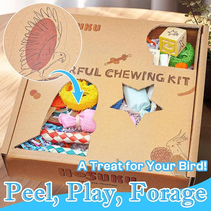 Colorful Bird Foraging &amp; Shredding Toys Box – Safe Bird Toys for Parakeets, Cockatiels, Conures &amp; Small Birds, Perfect for Spring and Summer