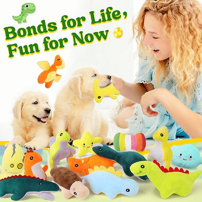 20-Pack Adorable Dinosaur Puppy Toys – Distinct Dino-Themed Squeaky Dog Toys for Small Dogs to Keep Them Busy, Interactive Chew Toys for Mental Stimulation &amp; Gentle Teeth Cleaning