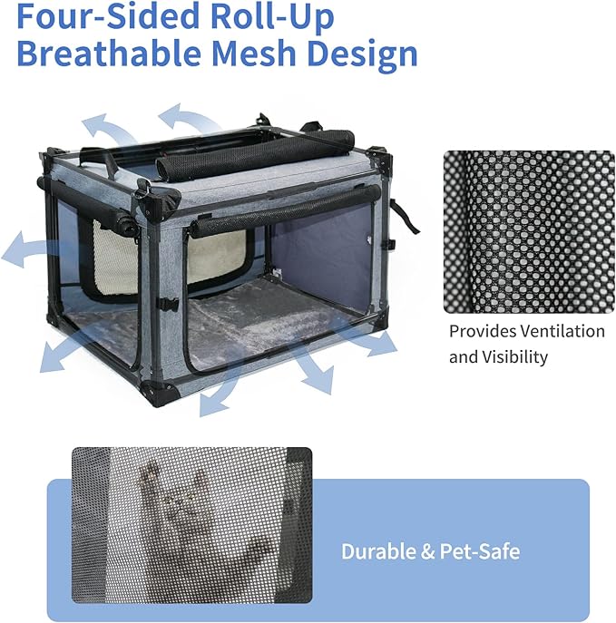 NEZUC Soft Collapsible Dog Crate - 24 Inch Portable Soft Sided Travel Dog Crates for Small Dogs, 4-Door Foldable Dog Carrier, Pet Kennel Indoor &amp; Outdoor (Gray, 24.0" L x 17.0" W x 17.0" H)
