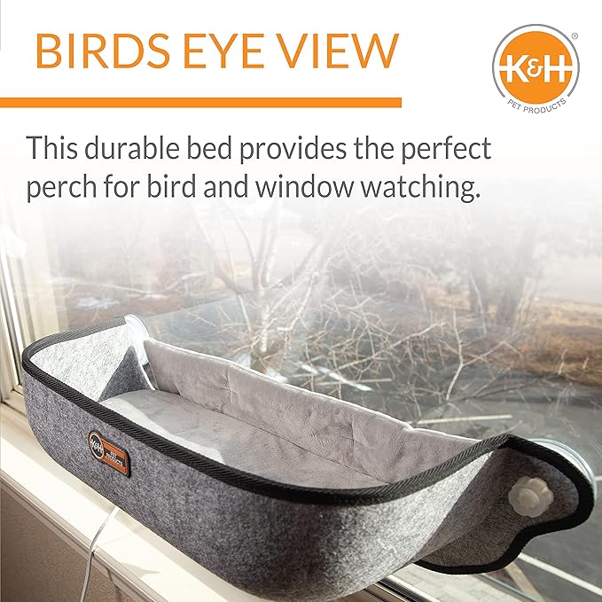 K&amp;H Pet Products EZ Mount Thermo-Kitty Window Bed Extra-Deep Gray 27 X 10 X 11 Inches
