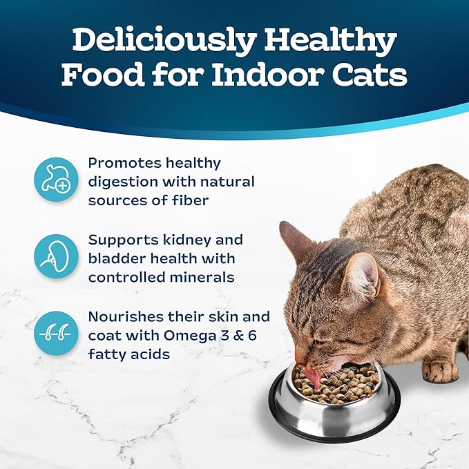 Blue Buffalo Tastefuls Adult Dry Cat Food Indoor Cat Formula, Made in the USA with Natural Ingredients, Chicken &amp; Brown Rice Recipe, 3-lb. Bag