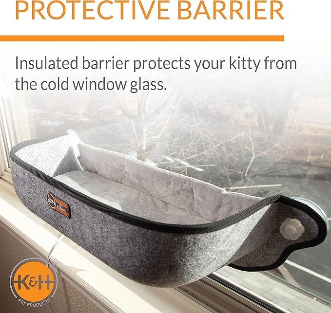 K&amp;H Pet Products EZ Mount Thermo-Kitty Window Bed Extra-Deep Gray 27 X 10 X 11 Inches
