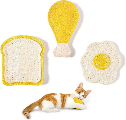 Potaroma Loofah Cat Chew Toys with Catnip and Silvervine, 3PCS Interactive Kitten Loofa Dental Teething and Biting Catnip Toys for Cat&
