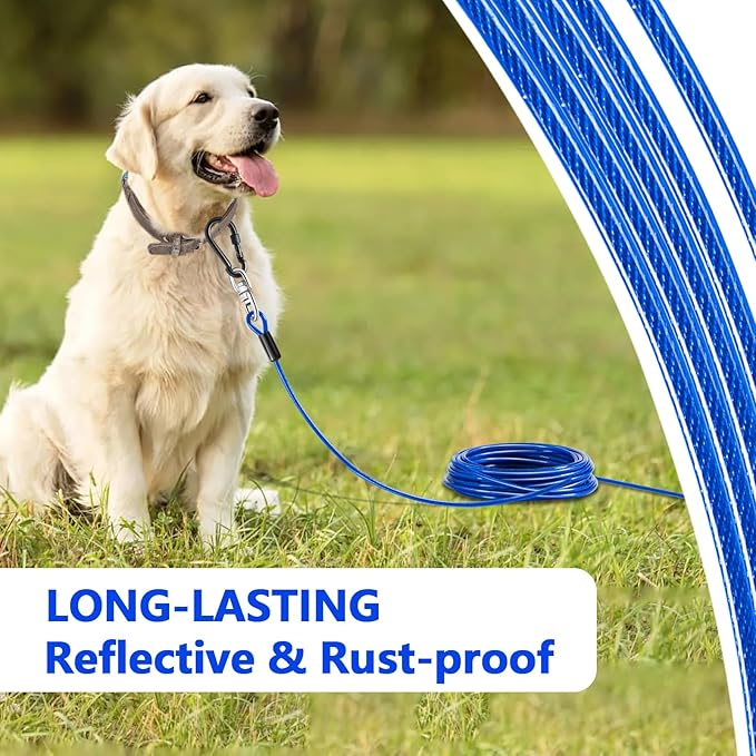 Heavy Duty Dog Tie Out Cable and Stake,30FT Rust Proof Dog Leads Cable for Yard with Swivel Hook,360°Swivel Spiral Dog Stake&amp;Chain Up to 200 lbs,Removable Ground Anchor for Outdoor Beach Camping