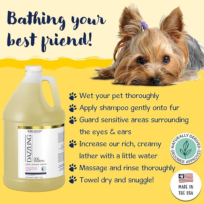 Bobbi Panter Dog Shampoo and Conditioner - Made in USA - All Natural 2-in-1 Formula for Nourish, Detangle &amp; Reduce Shedding - Concentrated 10:1 for Professional Groomers - Pear Scent, 1 Gallon