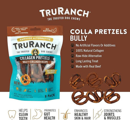 Collagen Pretzels, Bully - Collagen Dog Treats - Dog Pretzel Treats - Long Lasting Healthy Joint Support - Rawhide Alternative - Skin &amp; Coat Health, Value Pack, 3 Bags, 24 Count
