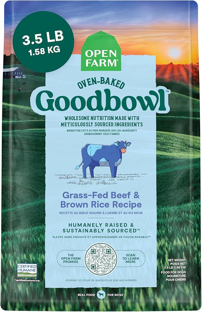 Open Farm Goodbowl, Oven-Baked Small Batch Dry Dog Food - Grass-Fed Beef &amp; Brown Rice Recipe, Includes Non-GMO Produce &amp; Grains, 3.5lb Bag (56oz Bag)