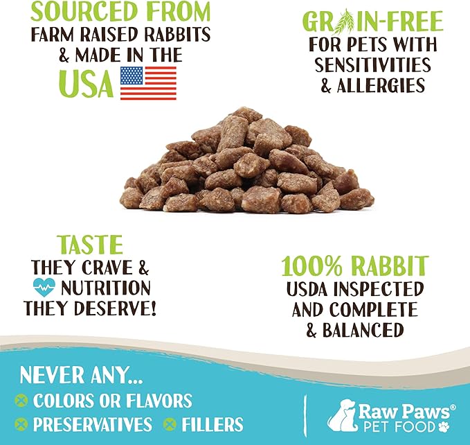 Raw Paws Freeze-Dried Pet Food for Dogs &amp; Cats- Rabbit Recipe, 4-oz - USA Raw Dog Treats for Training - Cat and Dog Treats - 100% Rabbit Meat, No Added Hormones or Antibiotics