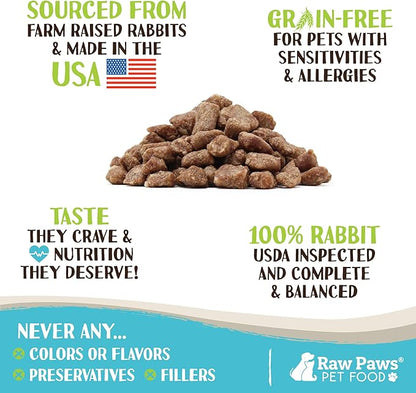 Raw Paws Freeze-Dried Pet Food for Dogs &amp; Cats- Rabbit Recipe, 4-oz - USA Raw Dog Treats for Training - Cat and Dog Treats - 100% Rabbit Meat, No Added Hormones or Antibiotics