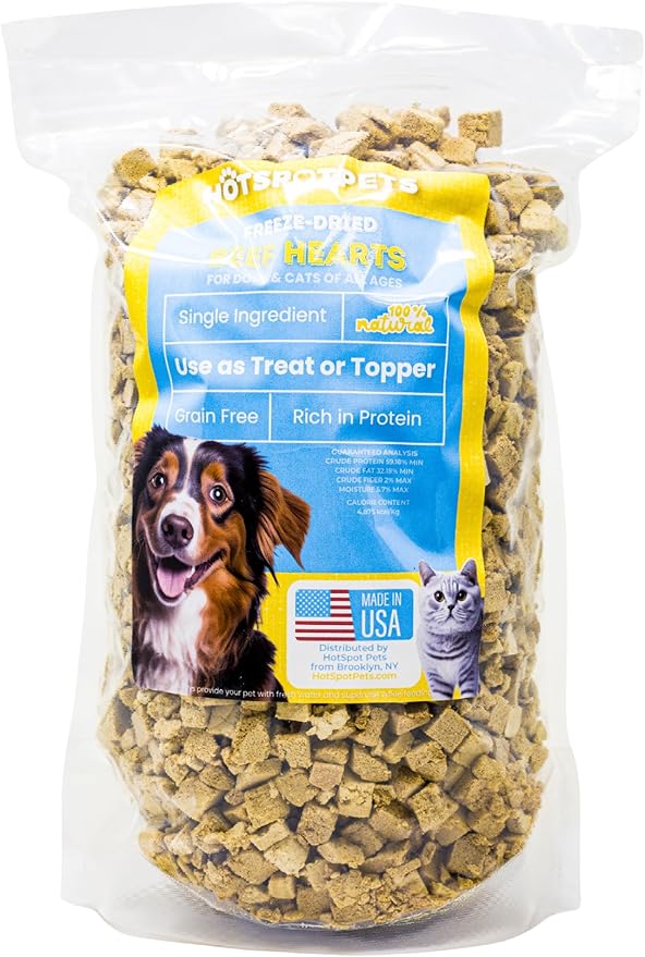 hotspot pets Freeze Dried Beef Heart Treats for Cats &amp; Dogs - 1LB Resealable Big Bag, Made in USA, Single Ingredient All Natural Grain-Free Immune support Treats -Perfect for Training, Topper or Snack