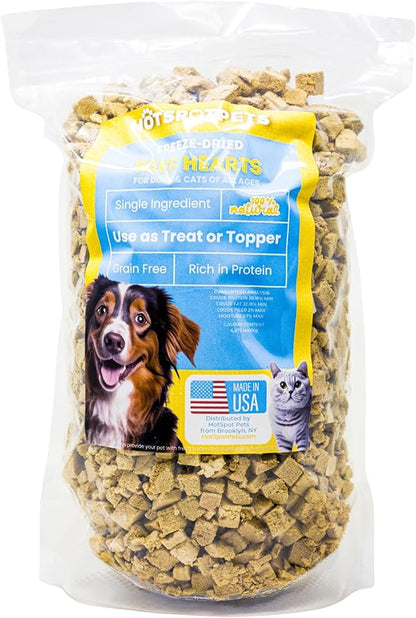 hotspot pets Freeze Dried Beef Heart Treats for Cats &amp; Dogs - 1LB Resealable Big Bag, Made in USA, Single Ingredient All Natural Grain-Free Immune support Treats -Perfect for Training, Topper or Snack