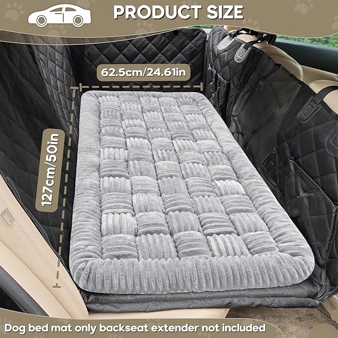 Dog Car Bed Mat, Non-Slip Backseat Extender Pet Blanket, Plaid Dog Bed for SUVs, Sedans &amp; Trucks, Chew-Resistant Travel Pad for Dogs, Easy Clean &amp; Scratch-Proof &amp; Comfort (50"x24.6") Light Gray