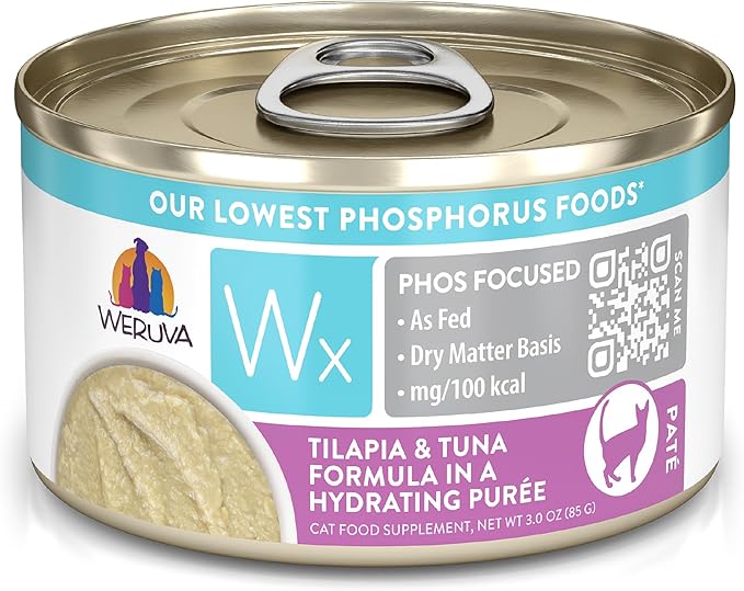 Weruva Wx Phos Focused, Tilapia &amp; Tuna Formula in a Hydrating purée, 3oz Can (Pack of 12)