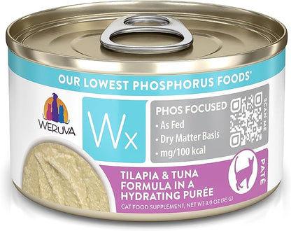 Weruva Wx Phos Focused, Tilapia &amp; Tuna Formula in a Hydrating purée, 3oz Can (Pack of 12)