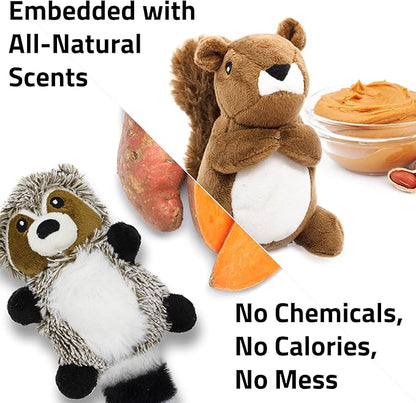 Playology Dog Toys | Plush Toy Raccoon &amp; Squirrel (Value 2-Pack) Stuffed Animal for Dogs | Small Peanut Butter/Sweet Potato Scented Toys - Easy to Clean and Made from Non Toxic Materials