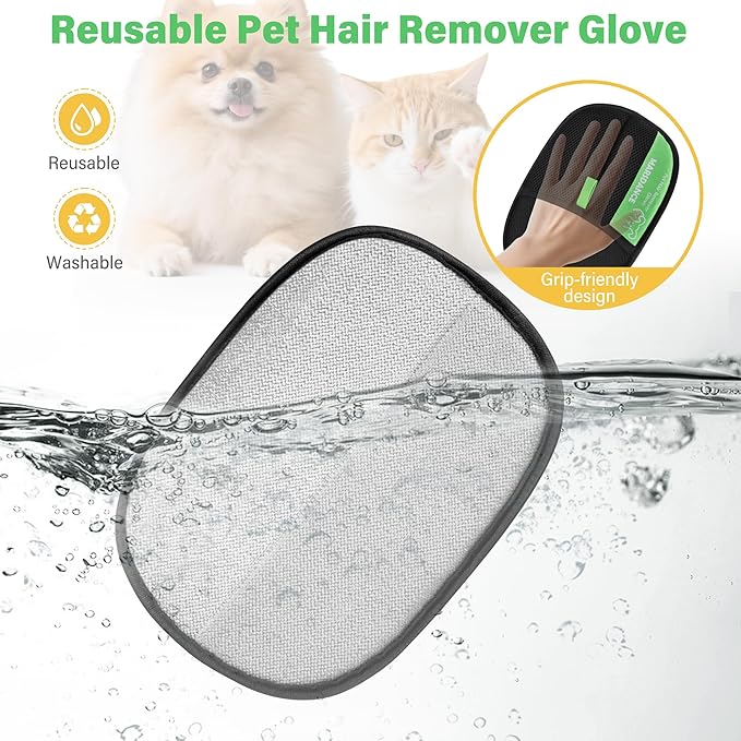 Pet-Hair-Removal-Glove 2Pcs, Double-Sided-Pet-Grooming-Glove Reusable Cat &amp; Dog Hair Remover Mitt for Couch,Furniture,Carpet, Car Seat Electrostatic-Pet-Hair-Remover Efficient Pet-Hair-Cleaning-Glove