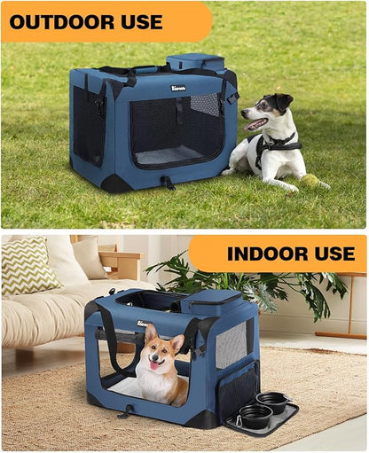 Extra Large Dog Crate with 2 Foldable Bowl, 36 Inch Collapsible Travel Dog Crate Kennel with Soft Blanket for Medium Dogs,Indoor &amp; Outdoor (36" L x 25" W x 25" H, Navy)