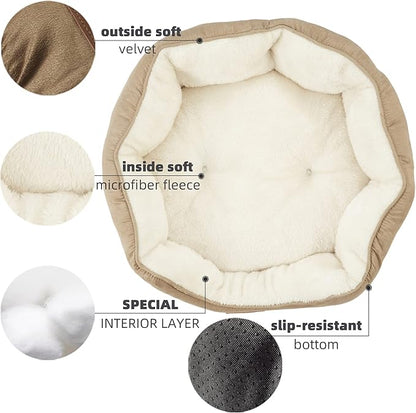 Asvin Medium Dog Bed for Medium Dogs, Cat Beds for Indoor Cats, Pet Bed for Puppy and Kitty, Extra Soft &amp; Machine Washable with Anti-Slip &amp; Water-Resistant Oxford Bottom, Light Brown, 25 inches