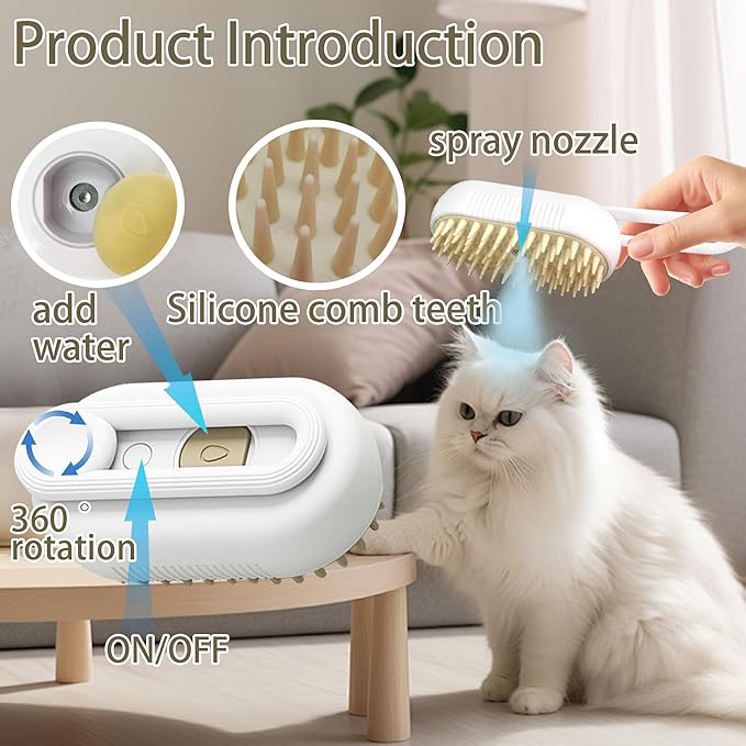 Cat Steam Brush for Shedding Dog Brush with Steam Pet Hair Cleaning Brush Comb for Spray 3 in 1 Pet Grooming for Long &amp; Short Haired Pets – Spritz Defur Comb for cats(Gray)