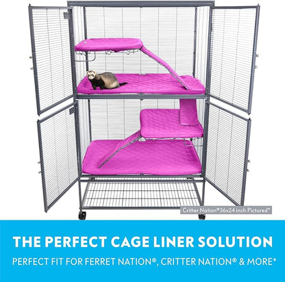 Paw Inspired Fitted Fleece Liners for Ferret Nation, Critter Nation Cage for Ferrets, Rats, Chinchillas, Hedgehogs &amp; Other Small Animals (Pink, Double Unit Combo)