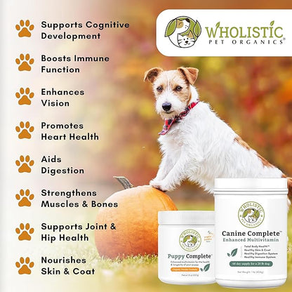 Wholistic Pet Organics Canine Complete - Dog Multivitamin Powder - 8 Oz - Daily Dog Vitamins and Supplements for Homemade Food - Immune System, Skin, Coat &amp; Overall Health - Small and Large Breed