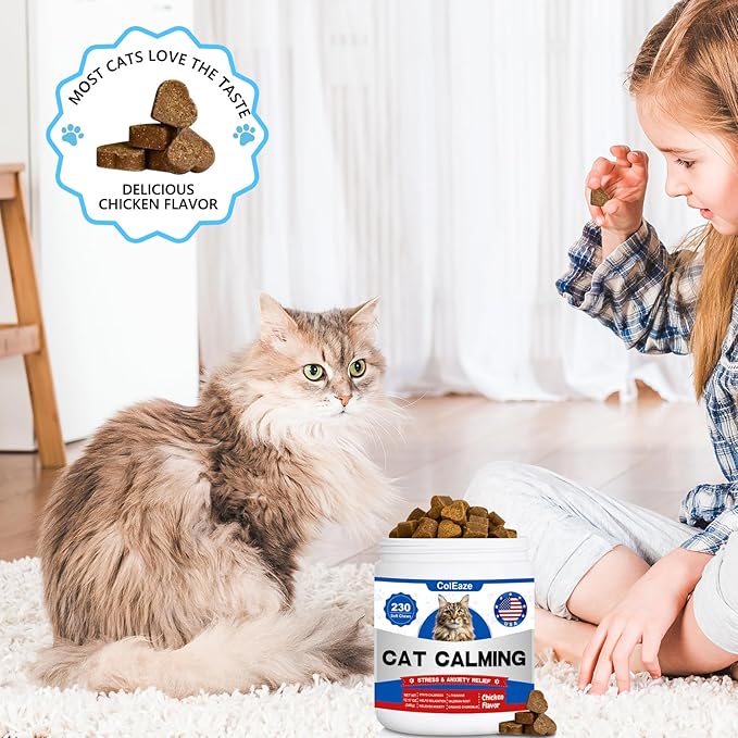Calming Chews for Cats, Cat Calming Treats - Cat Anxiety Relief, Helps Reduce Stress &amp; Promotes Relaxation for Travel, Boarding, Vet Visits, Separation Anxiety - Chicken (230 Soft Chews)