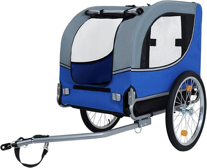 Blue-Grey Large Folding Bike Trailer for Dogs – Heavy-Duty Steel Frame, 66LB Capacity Pet Carrier for All-Terrain Cycling, Jogging &amp; Camping Adventures!