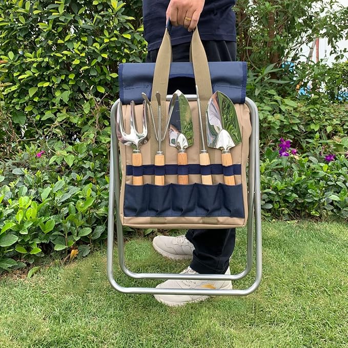 Garden Folding Gardener Stool with Gardening Tools Insulation Garden Bags Plus 5 Garden Tools and Gardening Kneeler Ideal Gift for Mother&