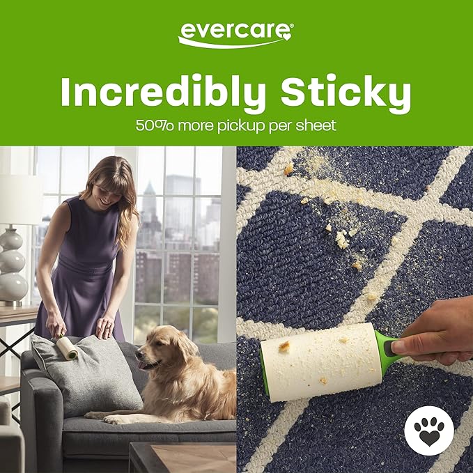 Evercare All Purpose Pet Hair Lint Roller with 2 Refills, 180 Total Sheets – Reusable Sticky Roller for Pet Hair, Cat &amp; Dog Hair Remover, Lint Remover, Pet Hair Remover for Furniture, Clothing &amp; Cars