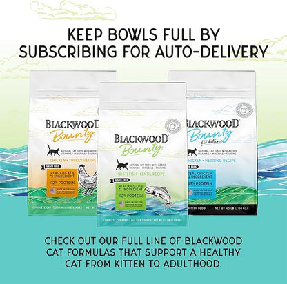 Blackwood Bounty Dry Cat Food, Whitefish &amp; Lentil Recipe for All Life Stages, 4.5 Pound Bag, High Protein, Grain Free