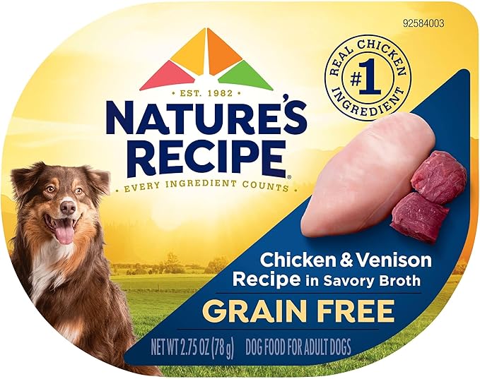 Nature’s Recipe Grain Free Wet Dog Food, Chicken &amp; Venison Recipe, 2.75 Ounce Cup (Pack of 12)