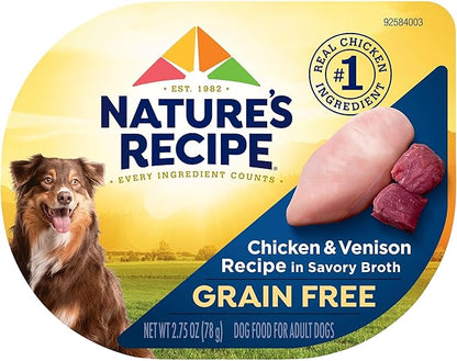 Nature’s Recipe Grain Free Wet Dog Food, Chicken &amp; Venison Recipe, 2.75 Ounce Cup (Pack of 12)