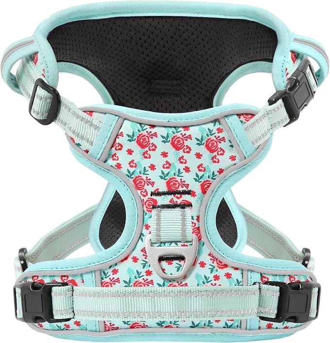 Timos No Pull Dog Harness, Release at Neck Reflective 3 Snap Buckles Adjustable No Choke Pet Vest with Front &amp; Back 2 Leash Clips, Soft Padded Control Training Handle for Small Medium Large Dogs