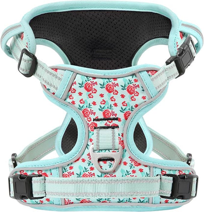 Timos No Pull Dog Harness, Release at Neck Reflective 3 Snap Buckles Adjustable No Choke Pet Vest with Front &amp; Back 2 Leash Clips, Soft Padded Control Training Handle for Small Medium Large Dogs