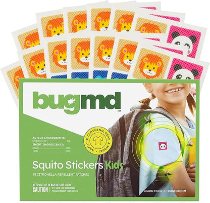 BugMD Squito Stickers Mosquito Repellent Patch Stickers for Kids (78 Stickers), Safe &amp; Effective Insect Repellent Patches for Toddlers, Kids, Camping, Beach &amp; Outdoor Essentials