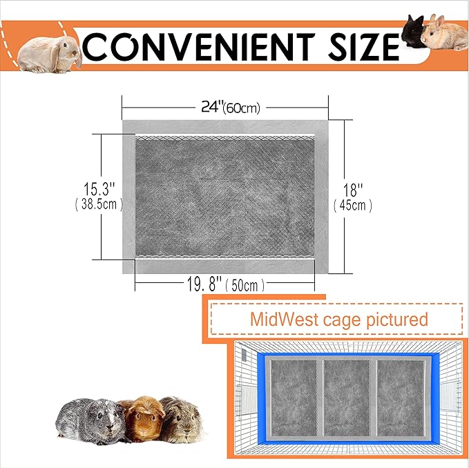 Guinea Pig Bedding, Disposable Guinea Pig Cage Liners, Charcoal Odor Controlling Absorbent Waterproof Pee Pads for Rabbits, Hamster and Other Small Animals. 18&