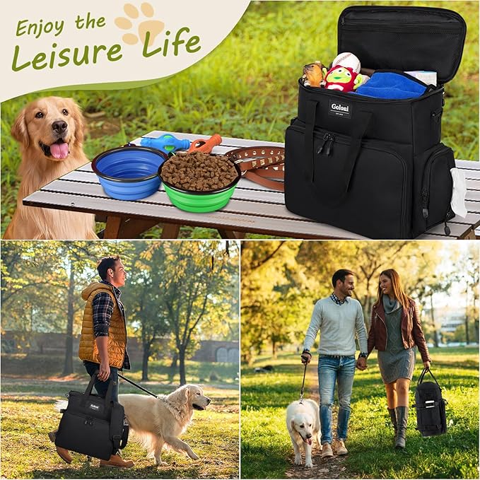 Dog Travel Bag Airline Approved–Pet Travel Tote with Collapsible Bowls,Food Containers &amp; Feeding Mat–Multi-Pocket Organizer for Dogs &amp; Cats, Durable &amp; Water-Resistant for Hiking,Trips,Outdoors