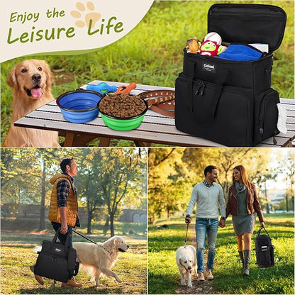 Dog Travel Bag Airline Approved–Pet Travel Tote with Collapsible Bowls,Food Containers &amp; Feeding Mat–Multi-Pocket Organizer for Dogs &amp; Cats, Durable &amp; Water-Resistant for Hiking,Trips,Outdoors