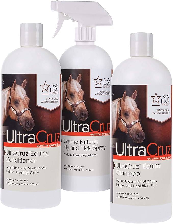 UltraCruz Equine Horse Shampoo, Conditioner and Fly &amp; Tick Spray Bundle, 32 oz Each