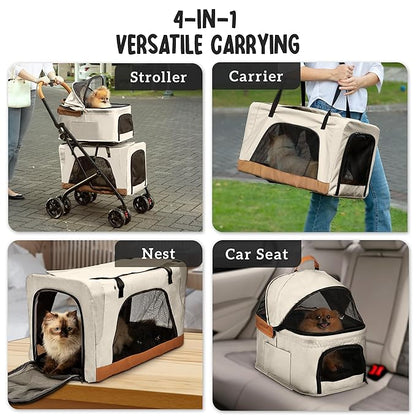 Double Pet Stroller with Detachable Carriers - Ideal for 2 Dogs or Cats - Compact &amp; Convenient Design - Easy Assembly Double Dog Stroller - Cosmic Beige