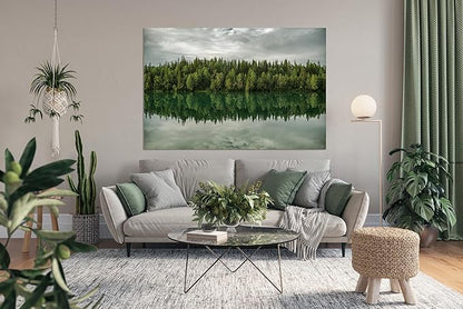 Nature Wall Art Prints - Ocean Forest Mountain Lake Canvas Landscapes - Small to Extra Large Living Room Bedroom Kitchen Bathroom Décor (Forest Reflection, 16L" x 24W")