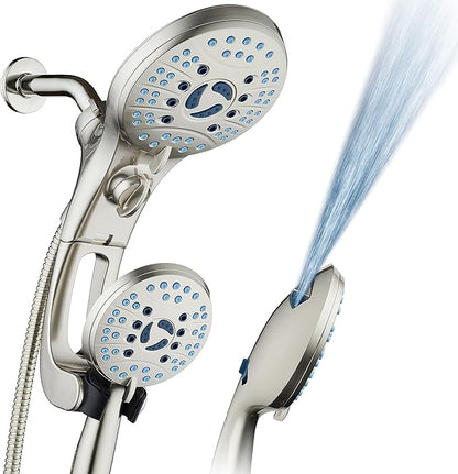 Hotel Spa AquaCare for California As-Seen-On-TV High Pressure Handheld Rain 50-mode 3-way Shower Head Combo with Adjustable Arm, Anti-clog Jets, Tub &amp; Pet Power Wash, 6 ft. Hose, Nickel Finish