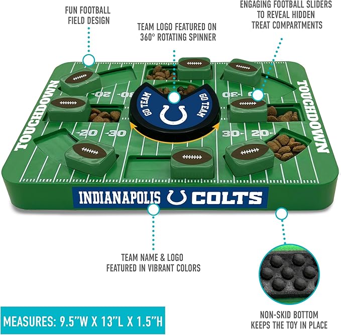 Pets First NFL Indianapolis Colts Large Puzzle Toy, New Size, Interactive Dog Treat &amp; Slow Feeding Toy