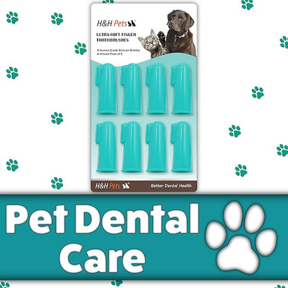 H&amp;H Pets Dog Finger Toothbrushes - Professional Pet Finger Dental Brush Set for Dogs Puppies Cats, Soft Bristles, Size Small 4 Count-Silicon