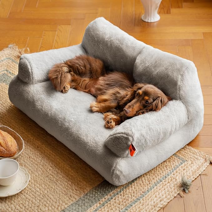 MEWOOFUN Cat Bed for Indoor Cats, Washable Dog Beds for Small Dogs &amp; Cats with Removable Cover, Fluffy Cat Couch with Non-Slip Bottom (Grey, 26.0" L X 19.0" W X 13.0" Th)