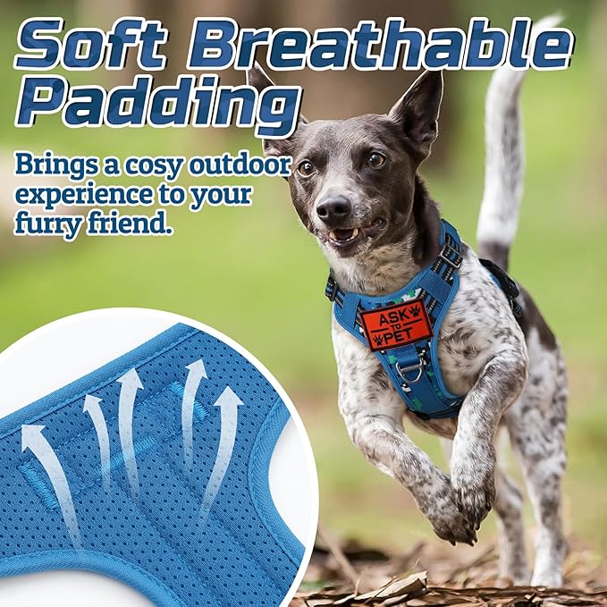 rabbitgoo Tactical Dog Harness for Large Dogs, No Pull Military Service Vest with Handle &amp; Molle, Easy Control for Training Walking, Adjustable Reflective Straps, Blue Camo, L