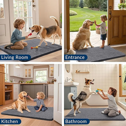 Smiry Dog Door Mat for Muddy Paws 48x30, Absorbs Moisture and Dirt Doormat, Non-Slip Washable Quick Dry Chenille Front Door Mat Indoor Entrance, Entryway Carpet for Inside Floor, Dark Grey