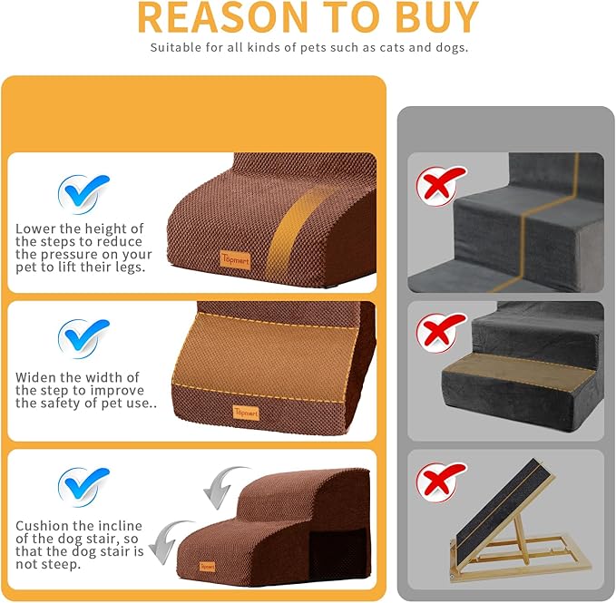 Topmart High Density Foam Pet Steps 2 Tiers,11.8" High,Non-Slip Dog Stairs &amp; Ramp,Soft Foam Dog Ladder,Best for Injured,Older Cats,Pets with Joint Pain,Suitable for Low Sofas,Stairs,Lower Place