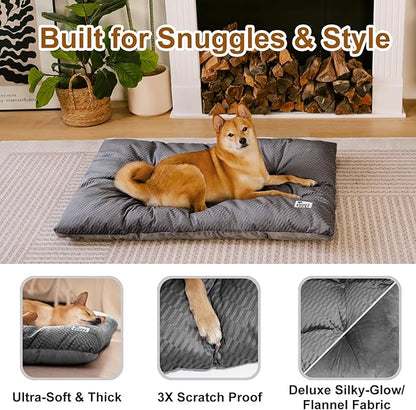 FUNNY FUZZY 35×23 Washable Dog Crate Bed,Orthopedic Cushion Mattress for Large Dogs-Fits 36 Inch Dog Crates, Reversible,Durable &amp; Comfortable Pet Bed,L,Charcoal Grey